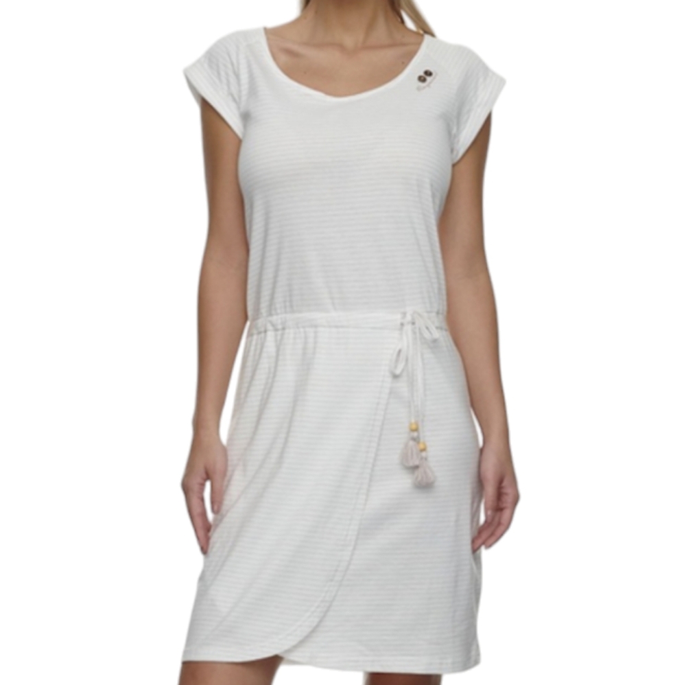 Ragwear Medium Glitter organic white stripe Vegan 100 % cotton summer dress
